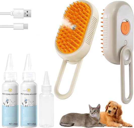 4-in1 Cat Steam Brush for Shedding & Grooming, Spray Hair Removal Comb with 2 Waterless Shampoo, Cat Brush for Massage, Pet Grooming Comb Hair Removal Tool for Cats and Dogs