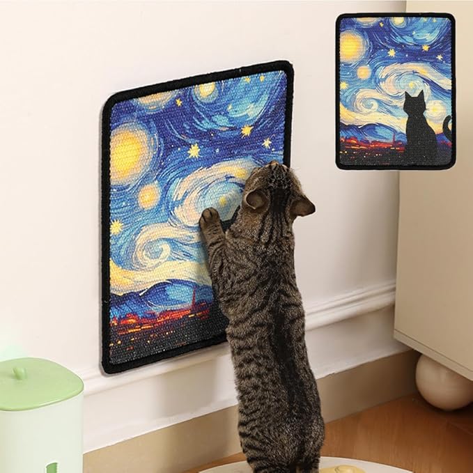 Sisal Cat Scratching Mat – Anti Scratch Furniture Protector for Walls, Couches, Cabinets, Doors & Carpet, 15x11.8 Inch, Shedding-Resistant Cat Scratcher with Hook and Loop Fastener (Starry Sky)