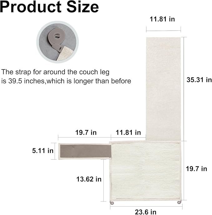 Cat Scratch Sofa Protector,23.6inch L*19.6inch W Cat Scratch Furniture Protector Pad, Couch Arm Sheild with Natural Sisal for Protecting Couch Sofa Chair Furniture(Beige/Left Handed)
