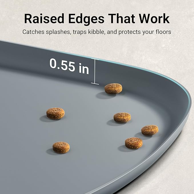 DownyPaws Dog Food Mats for Floors Waterproof, BPA Free Silcone Dog Bowl Mat, Non-Slip Pet Feeding Mat with High Raised Edge, Cat Placemat for Messy Drinkers, 18"×12.5", Light Gray