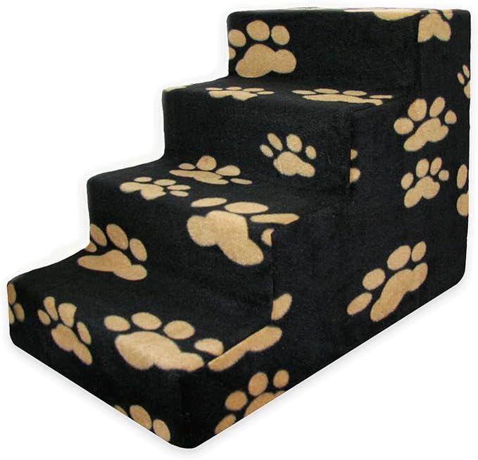 Best Pet Supplies Dog Stairs & Steps - Foam Steps for Small Dogs & Cats, Non-Slip Indoor Balanced Pet Step Support, Dog Ramp, No Assembly, Paw Print on Black, 4-Step (18-inch Height).