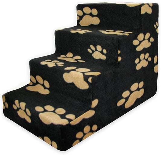 Best Pet Supplies Dog Stairs & Steps - Foam Steps for Small Dogs & Cats, Non-Slip Indoor Balanced Pet Step Support, Dog Ramp, No Assembly, Paw Print on Black, 4-Step (18-inch Height).