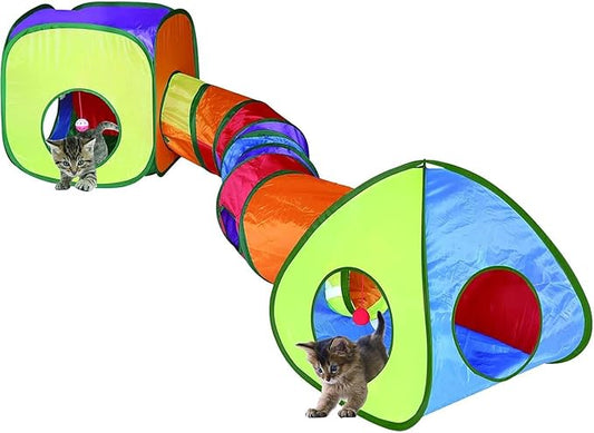 Cat Tunnel and Cubes Combo, Indoor Cat Tunnels with Play Ball, Interactive Crinkle Collapsible Tent and Cubes, All in One Set of 3