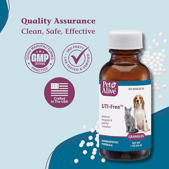 PetAlive Cat and Dog UTI Treatment - Homeopathic Remedy for Dog and Cat UTI Treatment - Supports Bladder Comfort, Reduces Dribbling, Incontinence, Eases Frequent Urination - 1 oz Granules