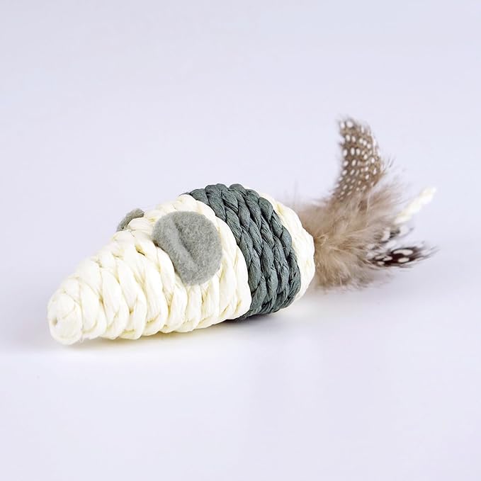TTcat Cat Toys Set with Paper Rope & Feathers Ball and Mouse - 2 Pack, Interactive Toys for Indoor Cats,Kittens