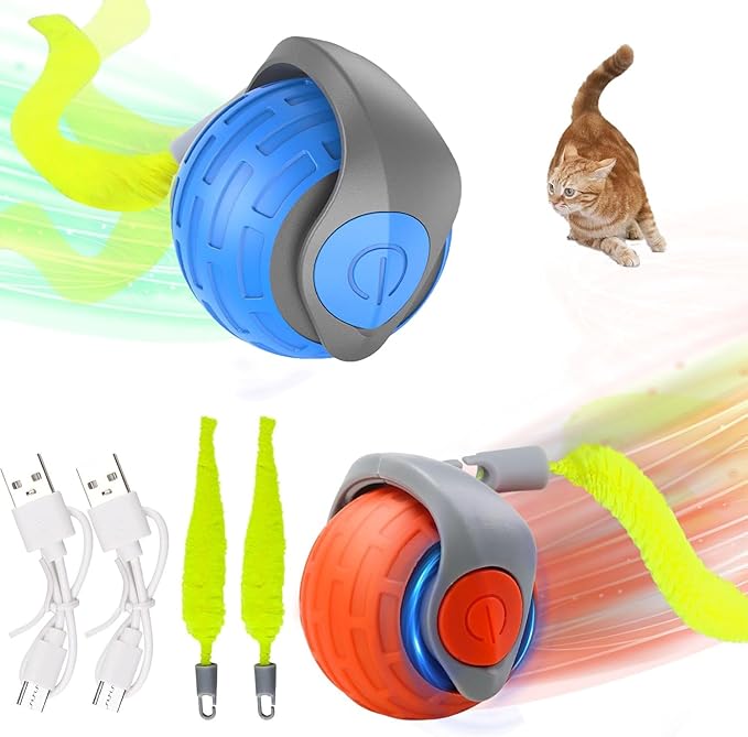 Speedy Tail Interactive Cat Toy Ball, 2025 New Generation, Indoor Play with Replacement Tail (Blue-Orange)