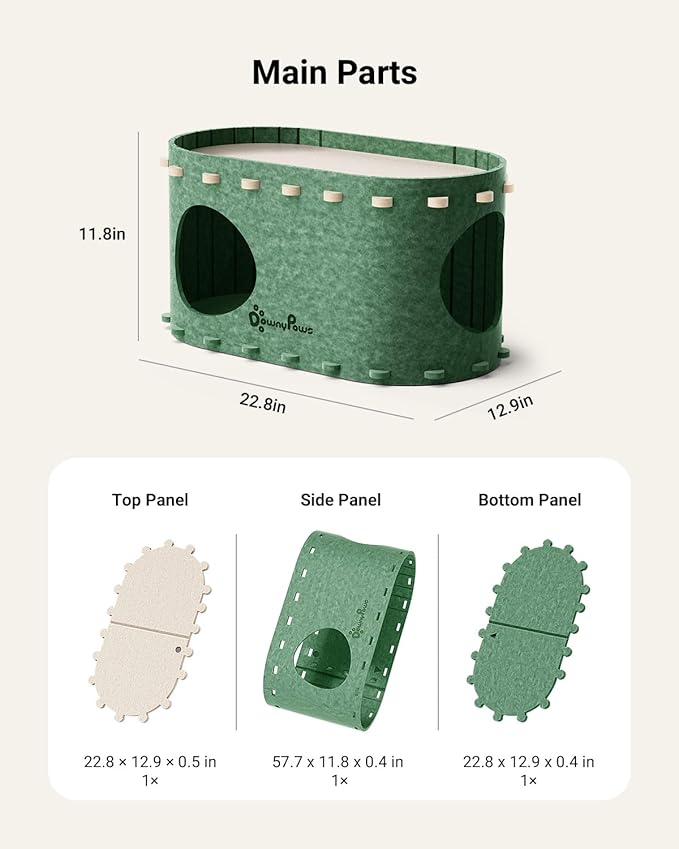 DownyPaws Cat House for Indoor Cats, Cat Bed Cave for Multiple & Large Cats Up to 22 Lbs, Scratch Resistant Peekaboo Cat Caves, Foldable Tunnel Enclosed Bed, PeekaPurr, Forest