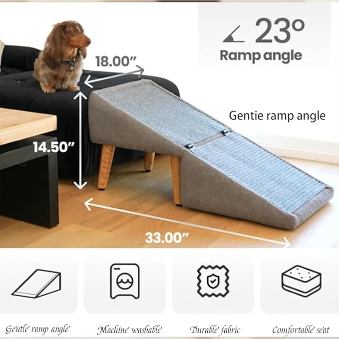 Split Ottoman Dog Ramp, 2-in-1 Lightweight Folding Stairs and Ottomans, Bed Couch & Car Ramps with Durable Non-Slip Waterproof Fabric Cover for Dogs Cats Or Pets Footrest