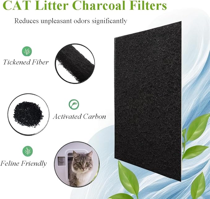 6 Pack Carbon Filters Compatible with Van Ness Cat Litter Box, 4.5 x 6.5Inch Activated Charcoal Replacement Odor Filters for Pureness F6 Zeloite Air Filter