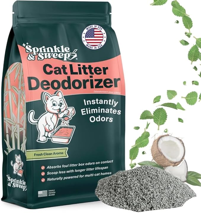 Litter Box Odor Eliminator | Cat Litter Deodorizer | Smell Control for Cats | Non-Toxic & Safe for Kittens | Home Odor Neutralizer | Kitty Litter Freshener | Sprinkle & Sweep | Made in USA