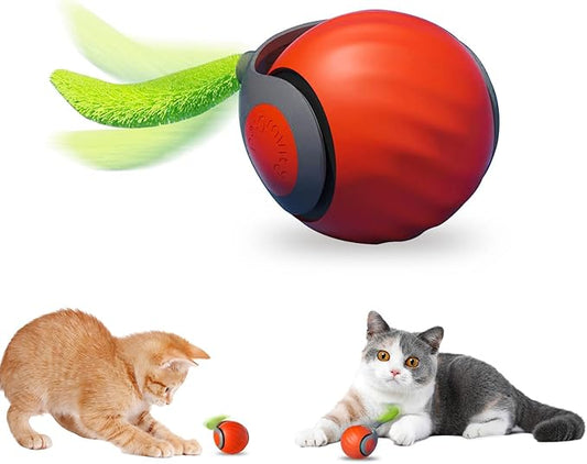 Interactive Cat Toys for Indoor Cats, Rechargeable Moving Cat Ball with Feather Tail, 2 Speeds Automatic Kitten Toys for Bored Indoor Cats,Motion Activated Rolling Ball Toys (Orange)