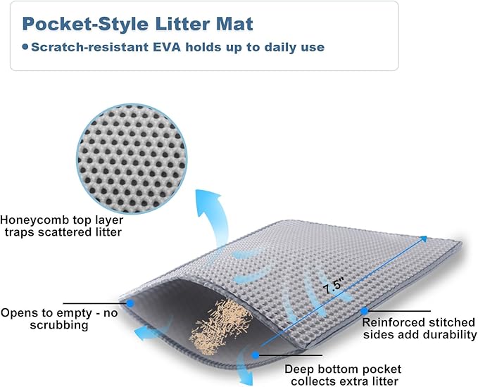 Stainless Steel Cat Litter Box - XL Enclosed High-Sided Pan for Big Cats - Non-Stick Odor Resistant - Easy to Clean with Scoop & Mat