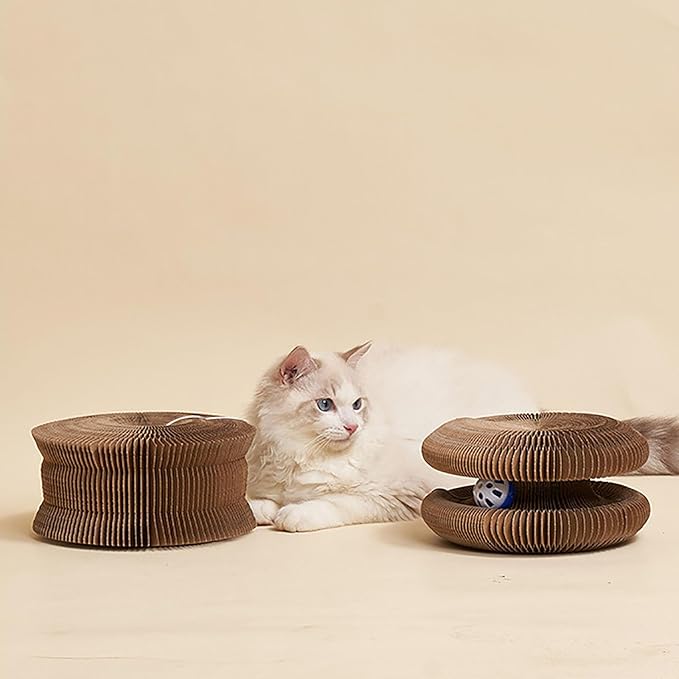 PurrPlex Magic Organ, PurrPlex Cat, Magic Organ Cat Scratch Board Foldable Cats Accordion, Flexible Cats Scratcher, Cardboard Scratchers for Indoor Cats with Interactive Bell Ball (2Pcs)