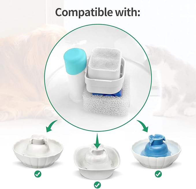 Ceramic Cat Water Fountain Replacement Filters, 16 Pack Pet Fountain Replacement Filters and 4 Pack Foam Filters for Tritone/Fiumi Ceramic Pet Lotus Ceramic Pet Drinking Fountain