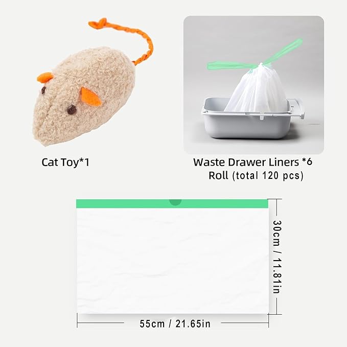 120 Count Self-Cleaning Litter Box Liner Bags for PURA X MAX, Pet Waste Replaced Trash Bags with Drawstring for Automatic Cat Litter Box -21" x 11"