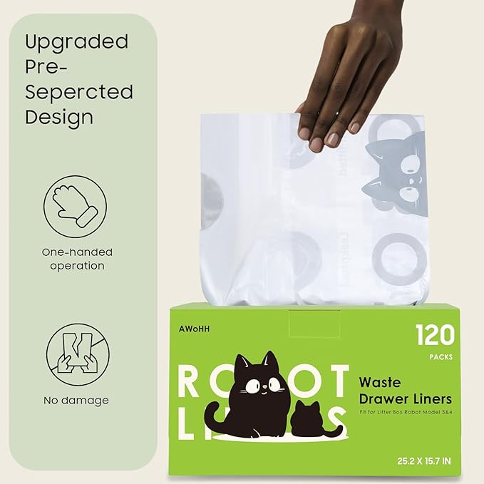 Cat Litter Box Robot 4 and 3 Waste Bags, 120 Pack Automatic Litter Box Bags, Thick Heavy Duty Cat Litter Box Liner Bags 25.2 x 15.7 IN