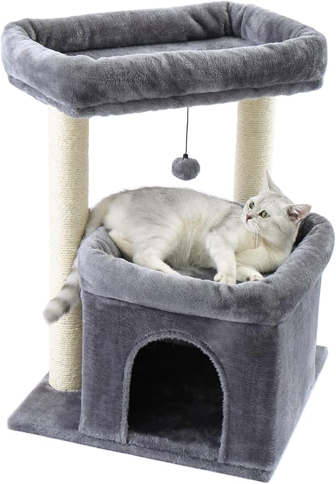 PEQULTI Cat Tree Cat Tower with Sisal-Covered Scratching Posts and Extra-Large Cat Perch Suitable for Small to Medium Cats