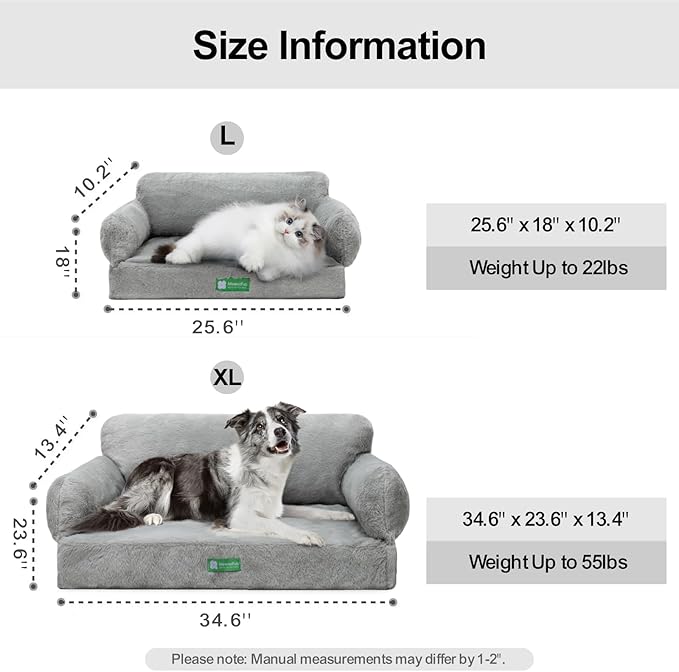MEWOOFUN Orthopedic Dog Bed Sofa for Small Medium Dogs, Cat Bed for Indoor Cats, Egg- Foam Pet Bed Dog Couch with Removable Washable Cover and Non-Slip Bottom (Large, Grey)