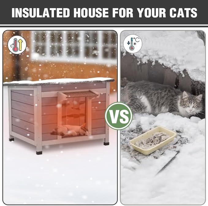 Outdoor Cat House, Heated Feral Cat Shelter with Insulated Liner, Waterproof Roof Cat House Outside for Winter