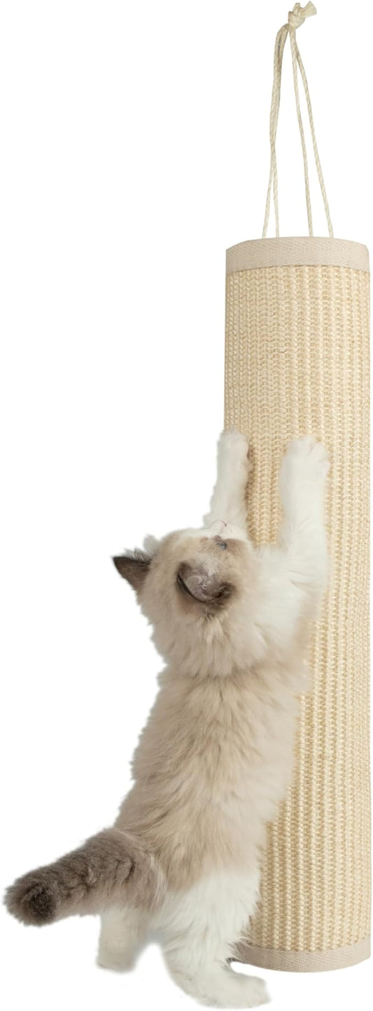 Best Pet Supplies Cat Scratchers for Indoor Cats - Interactive Hanging Log & Mat, Supports Natural Behaviors, Heavy Duty, Cream