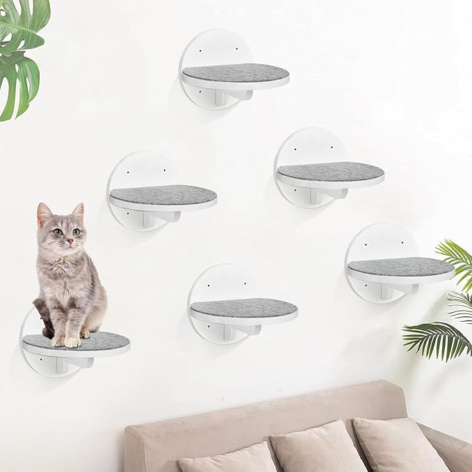 Y&ME 6-Pack Cat Climbing Shelves with Scratching Pad, Wall-Mounted Cat Furniture for Sleep, Climb, Play
