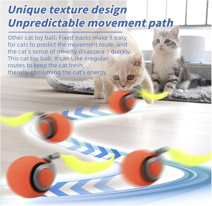 Speedy Tail 2.0 Cat Toy,Interactive Cat Ball,CatToys for Indoor Cats,Chewie Viral CatBall,Adjustable Sports Rolling Toy,Electric RollingBall Christmas Birthday Gift for Pets.(Orange)