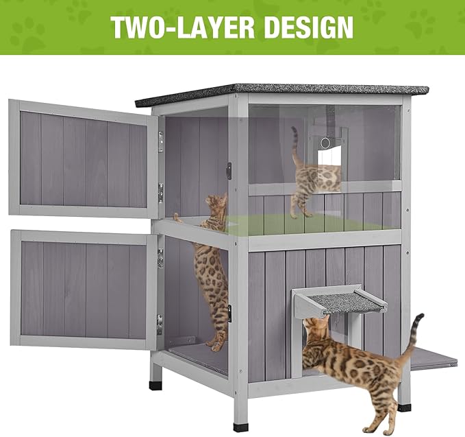 Feral Cat House Outdoor Waterproof Kitty Shelter for Winter,Cat Cage Perfect for Outdoor and Inddor Use,2-Story