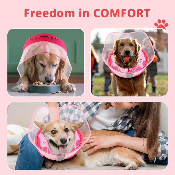Soft Dog Cone Collar, Inflatable Donut Cones Alternative After Surgery with Anti-Lick Shield, for Large/Medium/Small Dogs to Stop Licking, Elizabethan Neck Ecollars of Shame, Comfy Pillow E Recovery