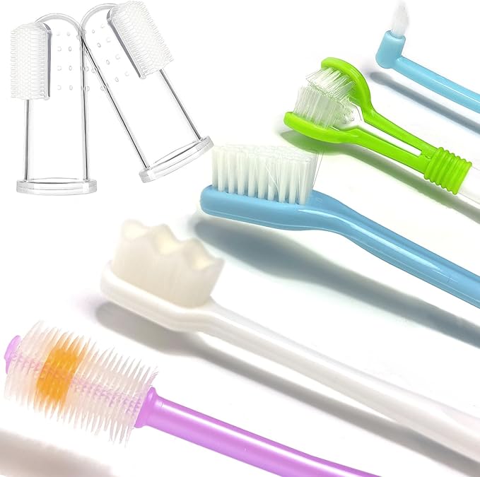 Dog Toothbrush, Finger Toothbrushes, 360 Degree Toothbrush, Triple Head Dog Toothbrushes, Double Head Toothbrush,Cleaning Brushes for Dog Cat Oral Dental Health (Blue, L)