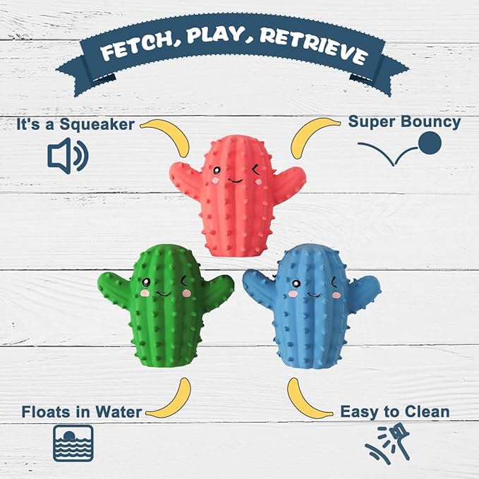 3 Pack Squeaky Dog Toys for Medium Dogs, Soft Latex Rubber Cactus Dog Ball, Cute Bounce Squeak Pet Toy