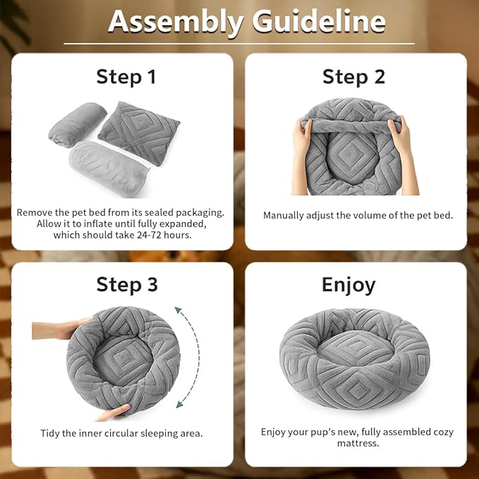 ShinHye Cat Bed - Washable Donut Bed for Cats and Small Dogs, Calming Round Pet Bed with Non-Slip Bottom, Indoor Comfort for Puppy & Kitten(LX-Grey-23x23)