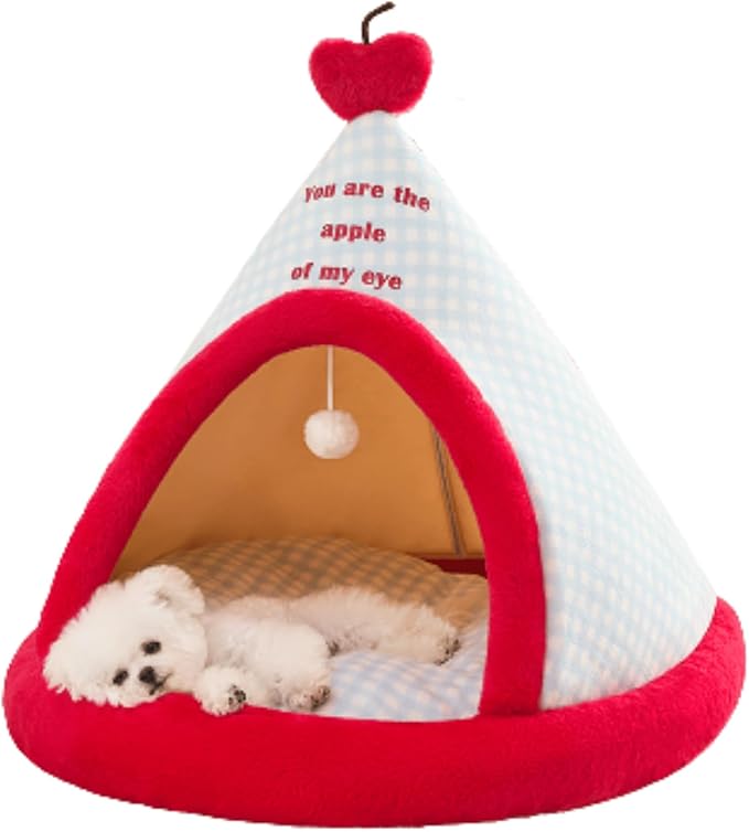 Cat Tent, Foldable Cat Bed Cave, Winter Warm Kitten House, Dog Hideaway House, Pet Bed Hideout for Small and Medium Dogs (Red,Medium)