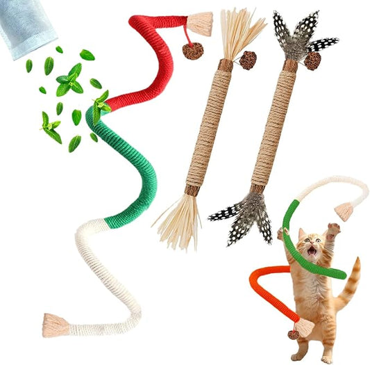 Cat Toys 3Pack Cat Grass Treat Catnip Toy with Silvervine for Indoor Kitten Toys Wood Cat Chew Rope Kitten Grass Sticks for Teeth Cleaning Cat Snack for Kitty Cat Nip Dental Care Cat Self Play