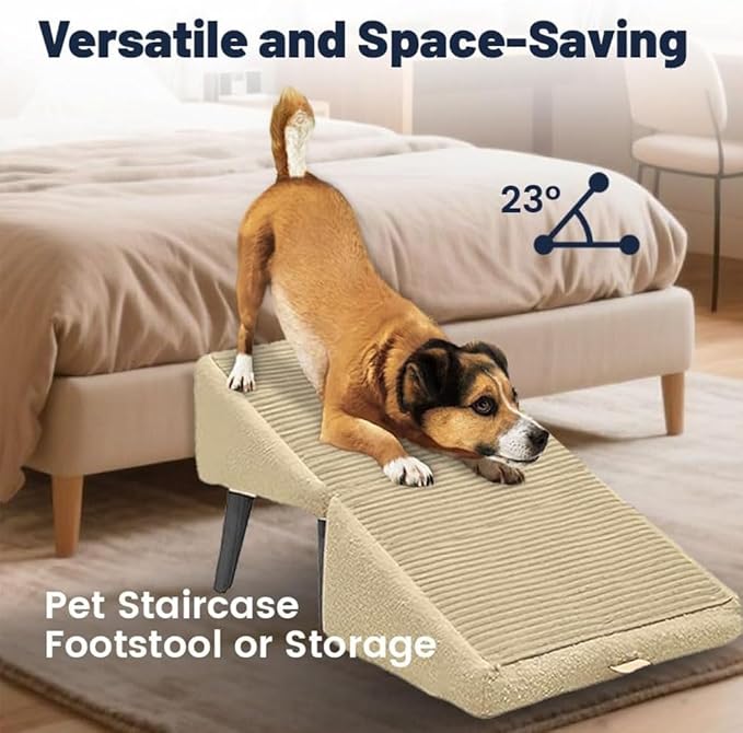 Split Ottoman Dog Ramp, 2-in-1 Lightweight Folding Stairs and Ottomans, Bed Couch & Car Ramps with Durable Non-Slip Waterproof Fabric Cover for Dogs Cats Or Pets Footrest (Khaki, 30 * 30 * 35cm)
