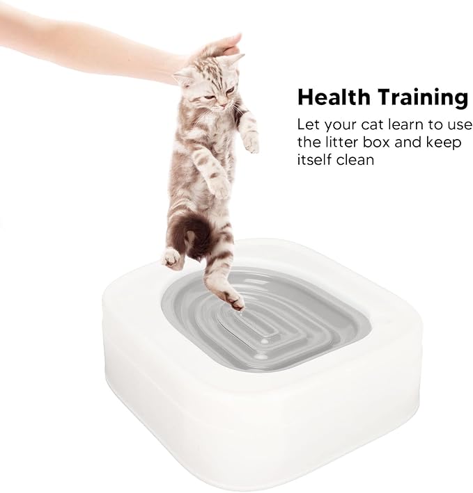 Luqeeg Professional Cat Trainer, Reusable Urinal Seat with Blue Tray, Teach Cat to Use Toilet (Grey)