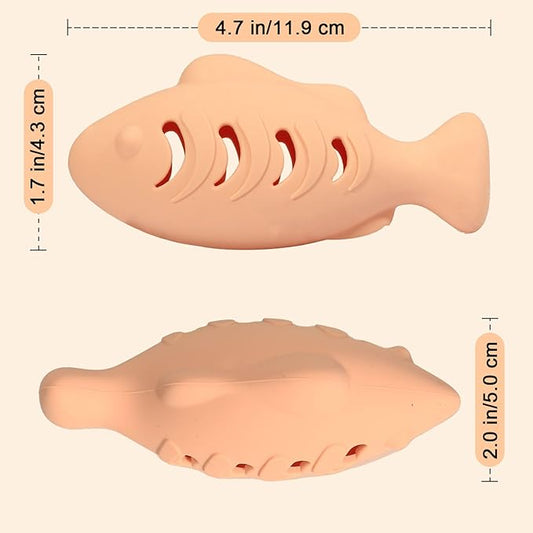 Cat Toys for Indoor Cats, Fish Shape Chew Catnip Toys for Teeth Clean, Food Grade Silicone Cat Enrichment Toy, Interactive Kitten Teething Toys with 1 Cat Nip Ball, Orange, 2 Pcs