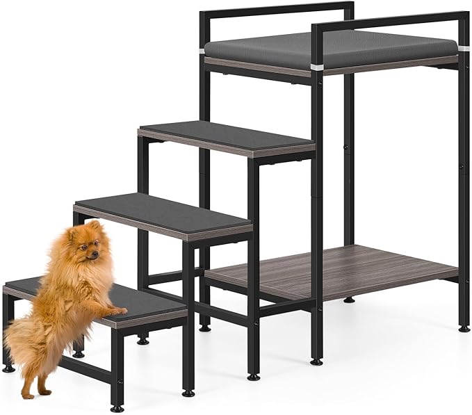 Window Perch Dog Steps for High Beds and Couch, 22''H Non-Slip Stairs for Small Medium Cats Dogs, 4 Steps Pet Bunk Bed With Stair, Sturdy Frame
