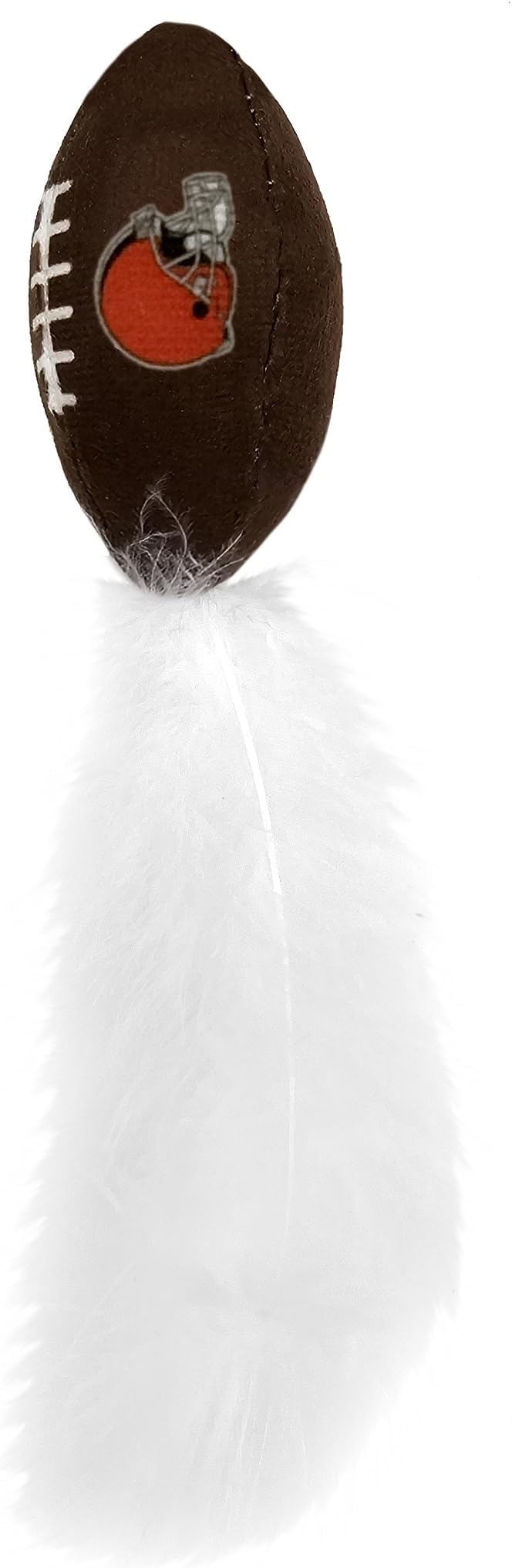 Pets First Best Plush CAT Toy - NFL Cleveland Browns Complete Set of 3 Piece Cat Toys Filled with Fresh Catnip. Includes: 1 Helmet Cat Toy, 1 Football Toy with Feathers & 1 Beer Bottle