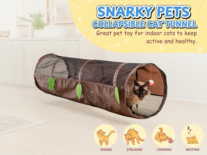 Tunnel for All Cats (Even Chonks)–Collapsible Crinkle Tube of Chaos w/Mesh Windows & Bell Ball – Interactive Cat Toy, Chonky Tunnel, Cat Bed & Zoomie Track for Chonkys, Kittens & Ferrets