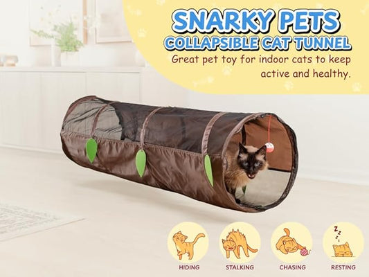 Tunnel for All Cats (Even Chonks)–Collapsible Crinkle Tube of Chaos w/Mesh Windows & Bell Ball – Interactive Cat Toy, Chonky Tunnel, Cat Bed & Zoomie Track for Chonkys, Kittens & Ferrets