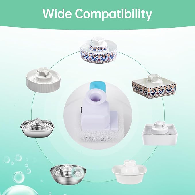 16 Packs Cat Water Fountain Filter for 2.1L/71oz Cupcake Ceramic Cat Dispenser, 16 Carbon Filters & 4 Foam Filters for Porcelain Pet Water Fountain, Multi-Filtration System Activated Carbon Filter