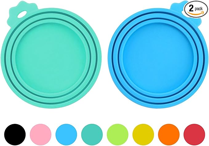 2 Pack Silicone Pet Food Can Lids, BPA Free, Universal Fit, Blue/Teal
