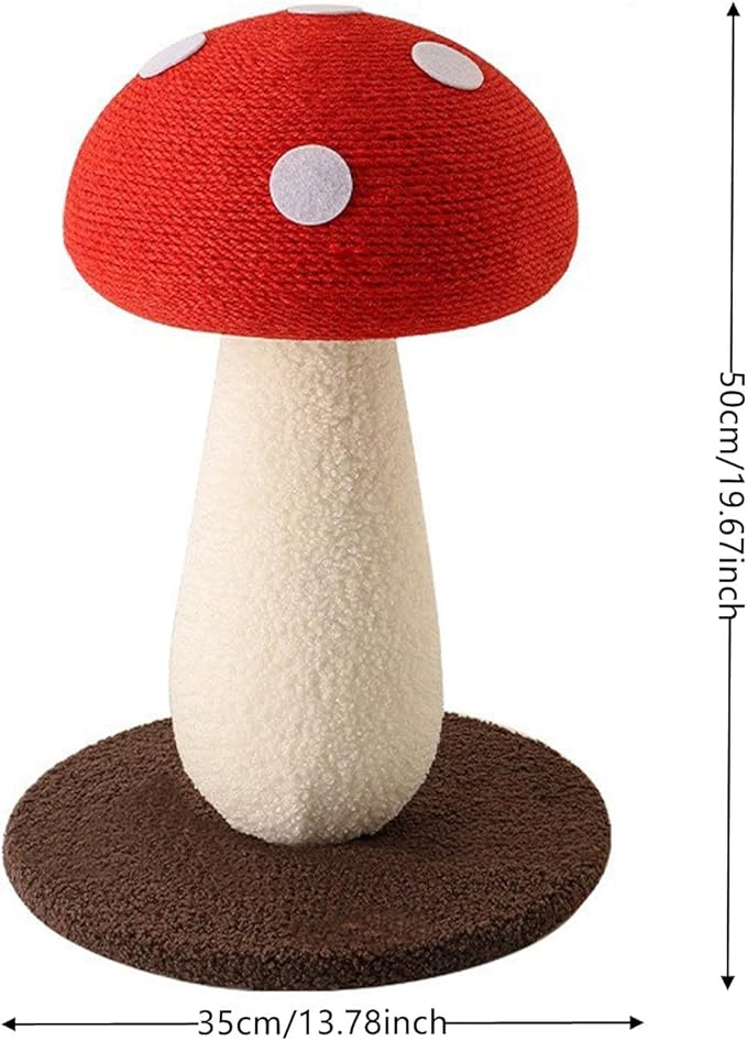 Cat Scratching Post - Mushroom Tall Cat Scratcher Cat Interactive Toys Ideal for Medium and Small Cats, No Assembly Required (Red, Large)