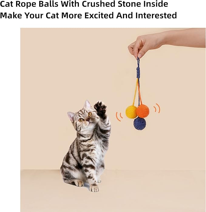 Cat Toy Sisal Ball Hanging Cat Toy Handmade Cat Rope Ball Chew Eco-Friendly Toy Pets Interactive Toy Cat Toys for Indoor Cats (Primary Color, 1pcs)