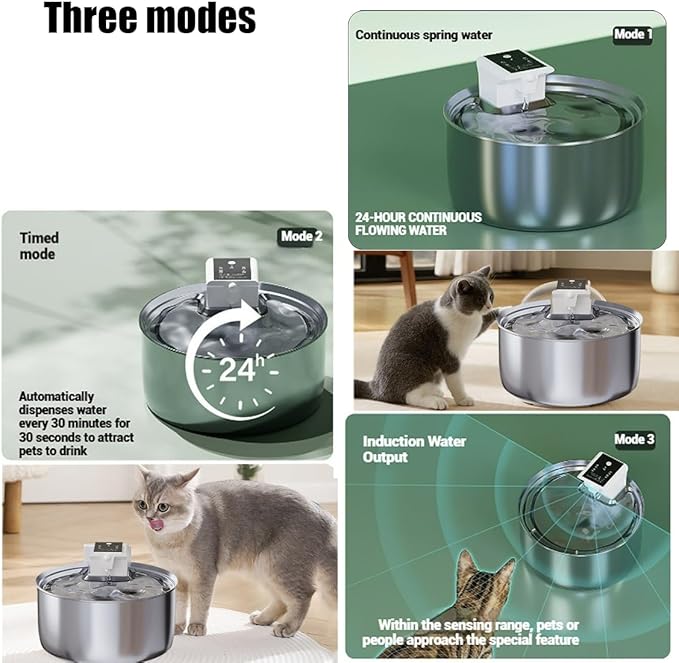 Flowzy Water Fountain, Flowzy Dog Water Fountain, 7L/1.8 Gal Stainless Steel Pet Water Fountain with Motion Sensor,Wireless Ultra-Quiet,3 Modes&5000mAH,Multi-Filtered with 8 Filters (+8 Filter, 1)