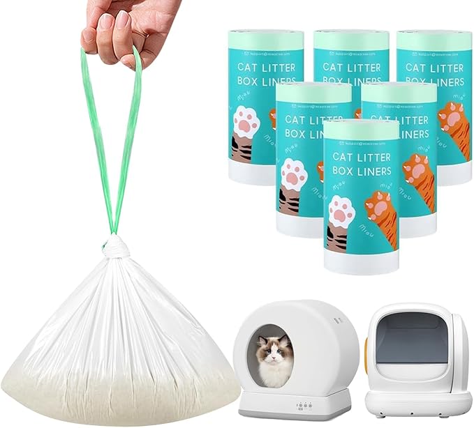 120 Count Self-Cleaning Cat Litter Box Liners Bag Fit For MW-SC01/MW-SC02/MW-LR01, Drawstring Heavy Duty Cat Litter Receptacles Bags-18" * 12"