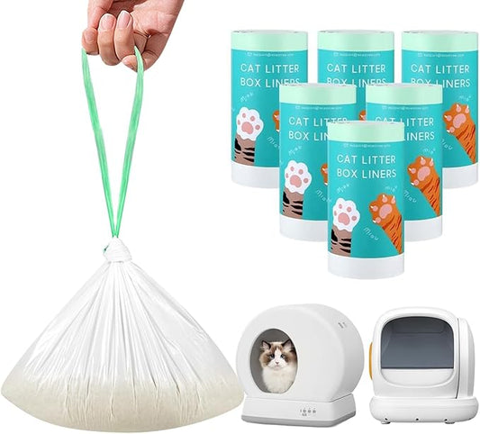 120 Count Self-Cleaning Cat Litter Box Liners Bag Fit For MW-SC01/MW-SC02/MW-LR01, Drawstring Heavy Duty Cat Litter Receptacles Bags-18" * 12"