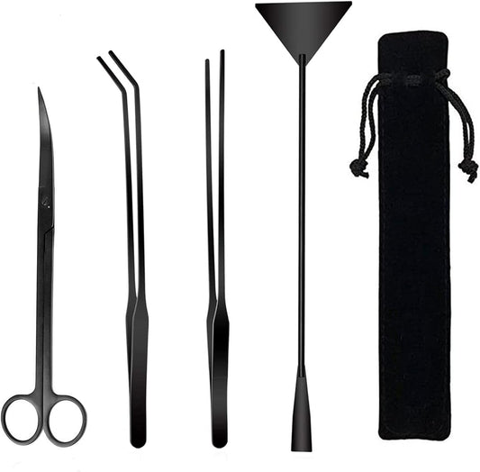 Aquarium Scissor Tweezers Spatula Tool - 4 in 1 Stainless Steel Aquatic Plants Aquascaping Tools Set for Fish Starter Kits & Aquariums Tank(Black)