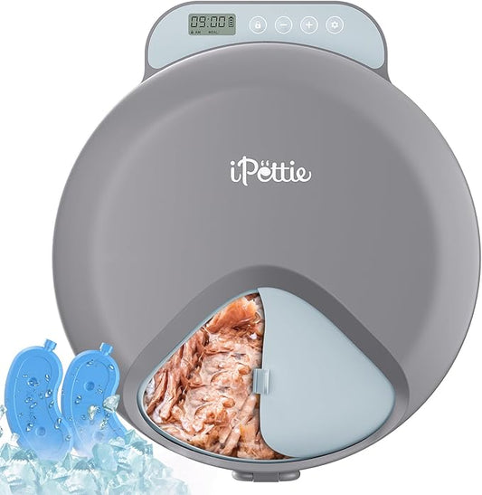 iPettie Zharko Four Meals Automatic Wet Food Feeder - True 4 Meal Design with Locking Lid, Smart Cat Timer Automatic Feeder for Wet Cat Food, Two Ice Packs, Easy to Clean & Portable Design