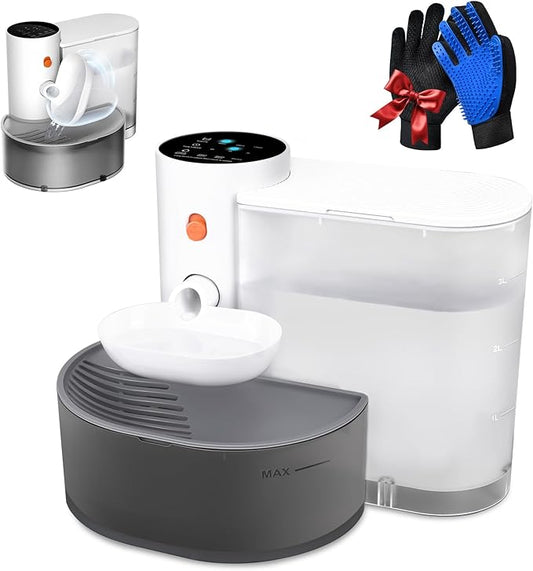 Smart Pet Water Fountain,Filterless Cat Water Fountain No Filter,Ultra Silent Cat Fountain,with a Pair of Pet Grooming Glove